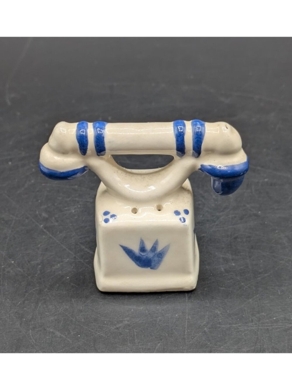Vtg Fomerz Porcelain Miniature Phone Shaker Rotary Telephone Figurine Blue White